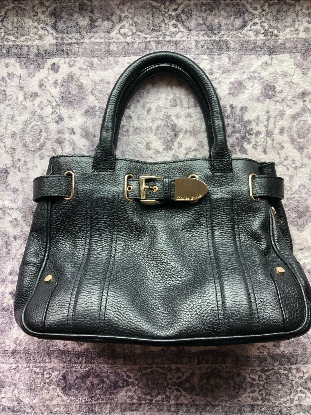 Charles David Black Pebbled Leather Satchel Purse
